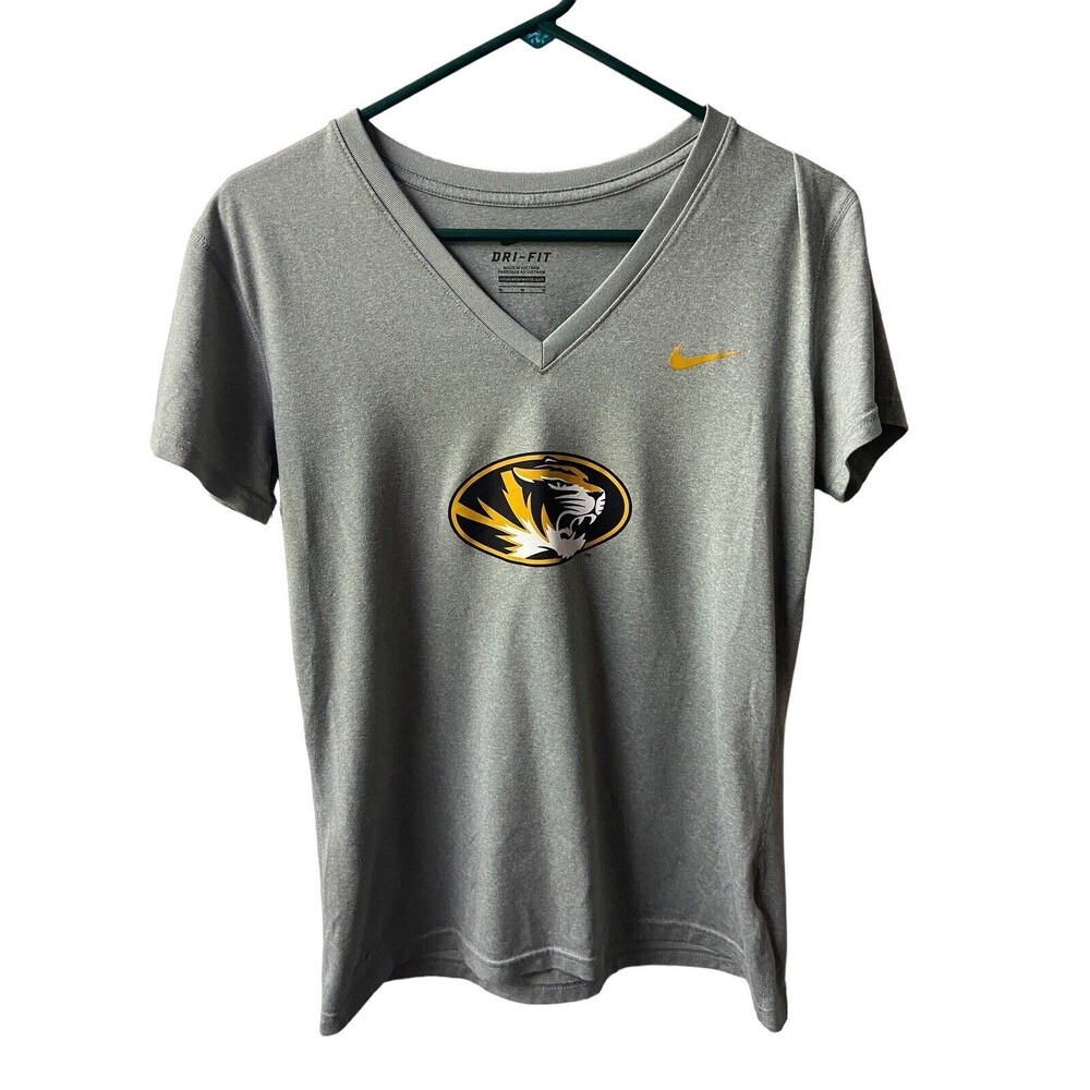 Missouri Tigers Short Sleeved T Shirt Nike Dri Fit V Neck Size M Gray Graphic